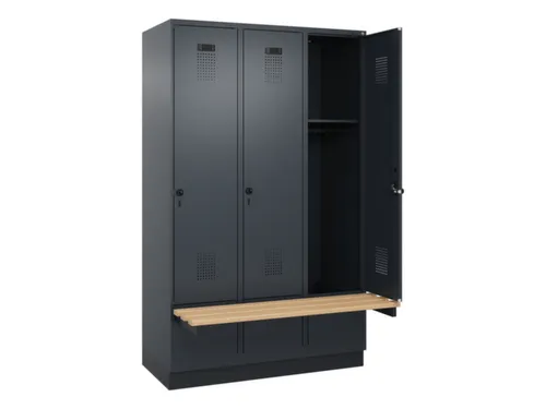 locker met bank,HxBxD 1950x1200x815mm,3vak,vak B 400mm,draaigrendel