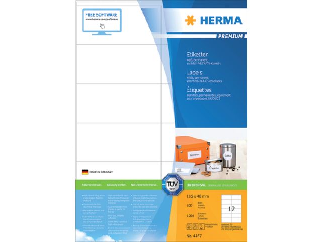 Etiket Herma 4457 105x48mm Premium Wit 1200 stuks | EtiketWinkel.nl