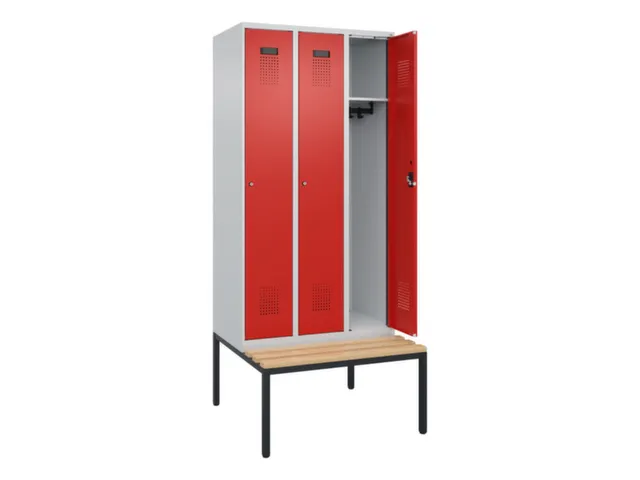 locker met bank,HxBxD 2120x900x815mm,3vak,vak B 300mm,cilinderslot