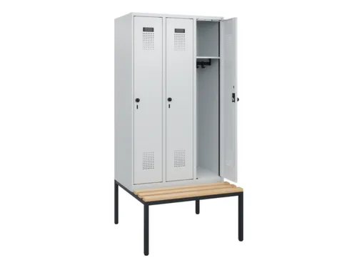 locker met bank,HxBxD 1950x900x815mm,3vak,vak B 300mm,draaigrendel