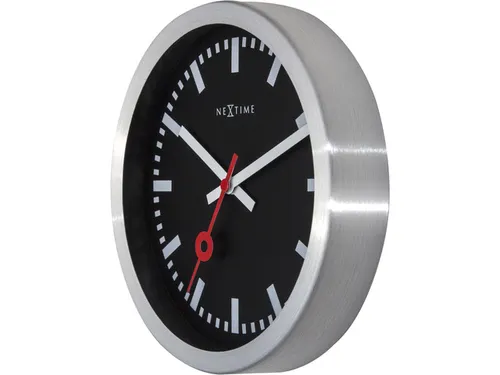 Wandklok NeXtime 'Station' Ø19cm, geborsteld aluminium zwart streep