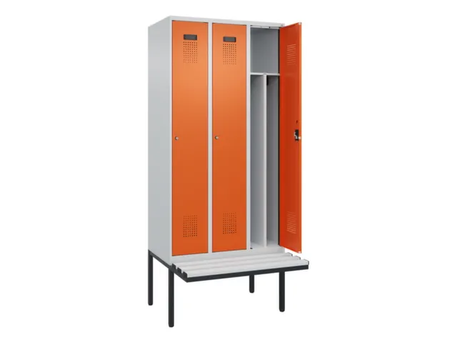 locker met bank,voor scheiding van kleding,HxBxD 2120x900x815mm,3vak