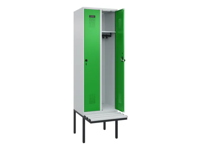 locker met bank,HxBxD 2120x600x815mm,2vak,vak B 300mm,draaigrendel