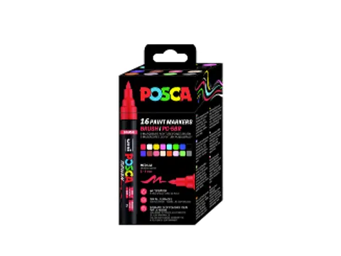 Paintmarker Uni POSCA PC-5BR brushpunt M assorti 16st