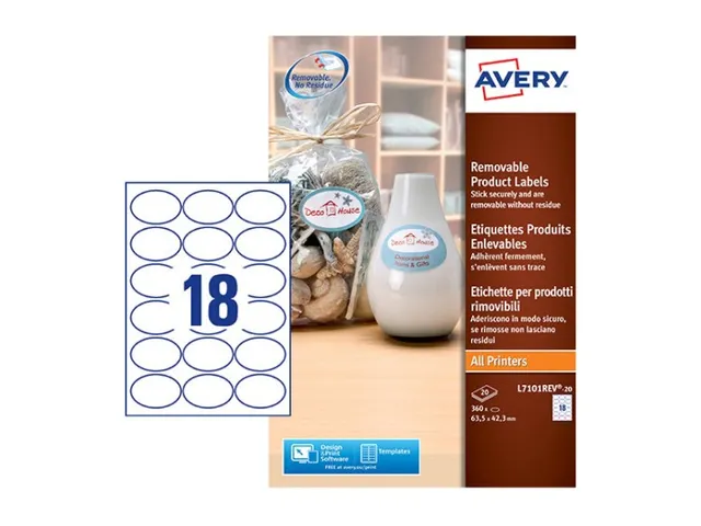Etiket Avery L7101REV-20 63.5x42.3mm afneembaar mat wit 360stuks