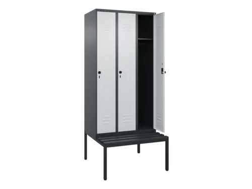 locker met bank,HxBxD 2120x900x815mm,3vak,vak B 300mm,draaigrendel