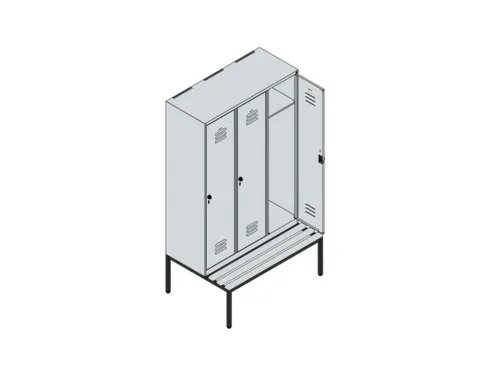 locker met bank,HxBxD 2120x1200x815mm,3vak,vak B 400mm,draaigrendel