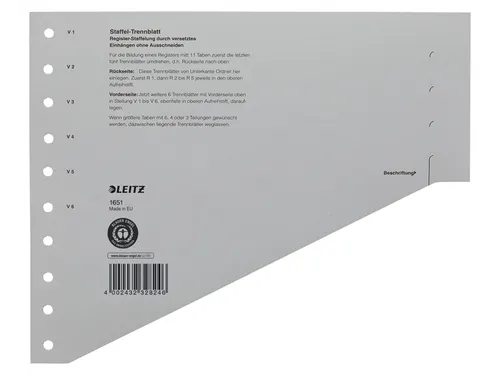Scheidingsbladen Leitz A4 karton 200gr 11-gaats grijs