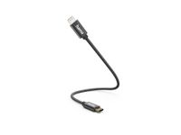 Oplaadkabel, USB-C - Lightning, 0,2 m, nylon, zwart