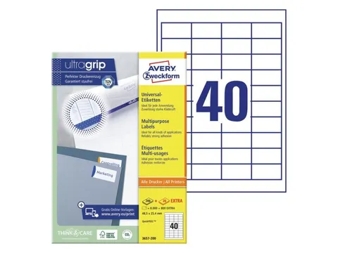 Etiket Avery Zweckform 3657-200 48.5x25.4mm wit 8000stuks