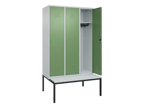 locker met bank,HxBxD 2120x1200x815mm,3vak,vak B 400mm,cil.-slot