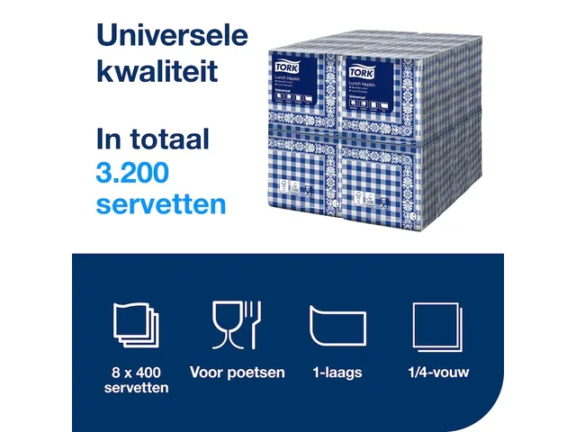Serviette Tork Lunch 509351 Pli 1/4 Blue check 32,8x32,5cm