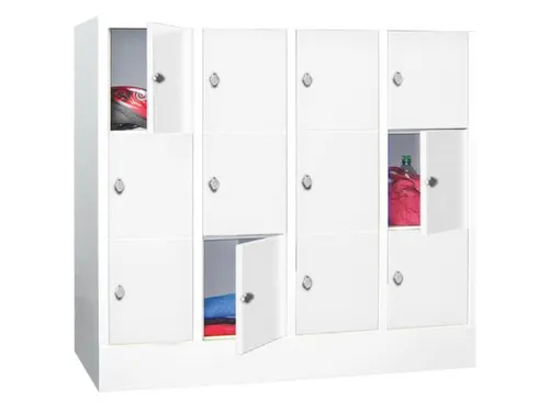 lockerkast,HxBxD 1187x1200x500mm,4x3vakken,RAL7035,front RAL6011