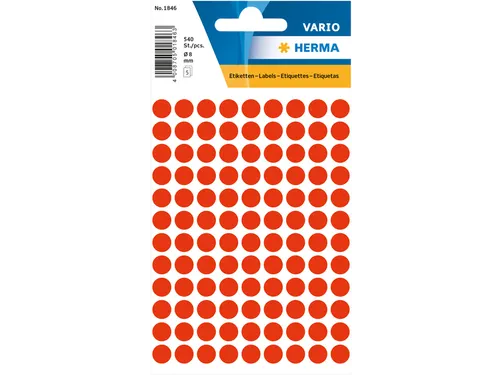 HERMA 1846 Multipurpose etiketten Rond 8mm Fluor Rood 540 stuks