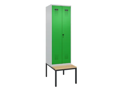 PBM-locker met bank,HxBxD 2120x600x815mm,2vak,vak B 300mm,draaigrendel