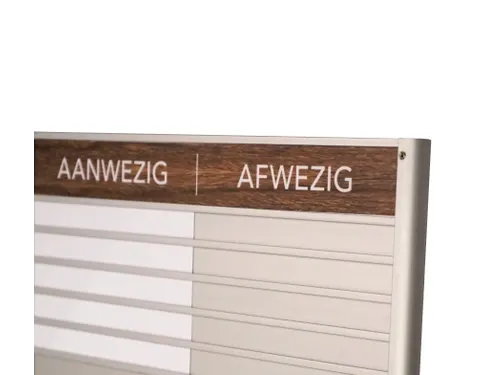 Menoor In-Uit bord 10 namen Aluminium Aanwezig/Afwezig donker Houtlook