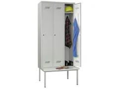 locker met bank,HxBxD 2150x900x500mm,3vak,RAL7035,front RAL7035