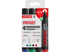 permanent marker Prockey PM-126, schuine punt, large, etui van 4 stuks