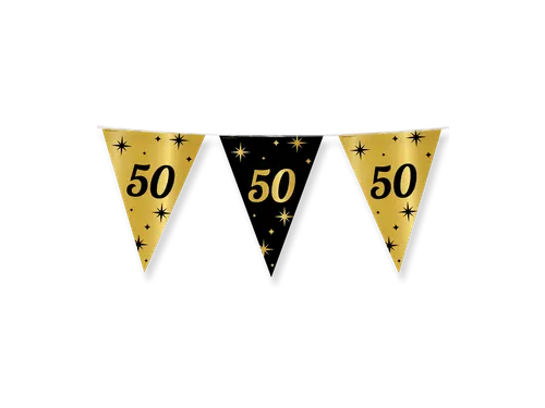 Slinger Folie vlaggen Party Flag Foil '50' Goud-Zwart 30cmx10m