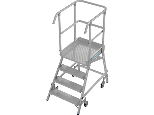 bordestrap,verrijdbaar,bordes H 1m,4treden,aluminium,4zwenkwielen