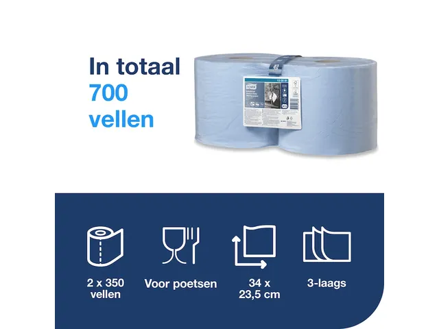 Poetspapier Tork Wiping Heavy-Duty W1/2 3-laags 119m blauw 130081