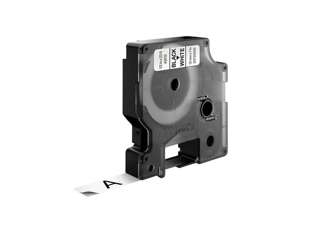 Labeltape Dymo LabelManager D1 polyester 12mm zwart op wit 10 stuks