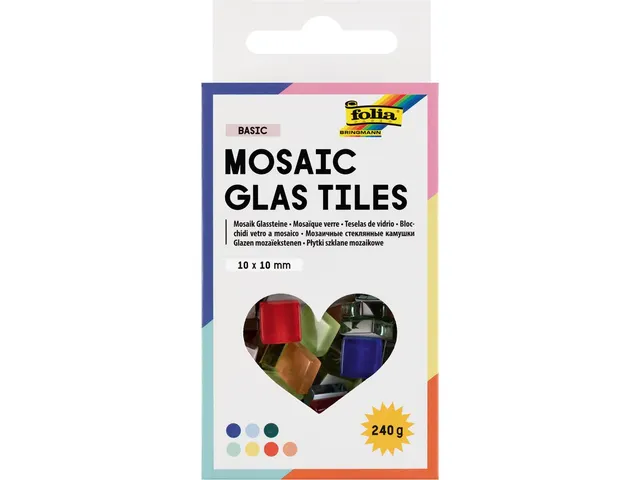 Folia Mozaieksteentjes glas 10x10mm basiskleuren assorti