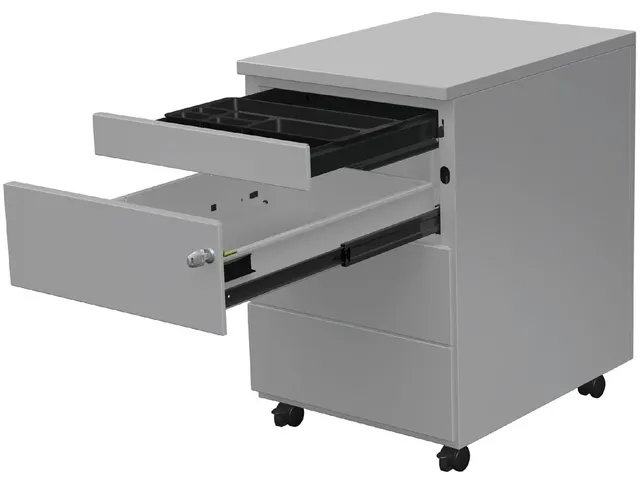Caisson mobile, 3 tiroirs + tirette plumier, aluminium