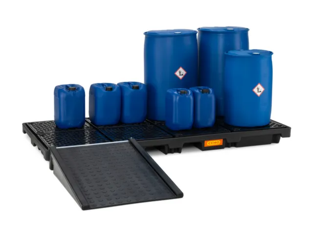 PE-opvangbak,v. 8x200l vat,opvangvol. 270l,HxBxD 180x2480x1280mm