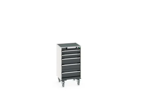 ladekast verrijdbaar 980x525x525mm 5laden RAL7035 front RAL7016