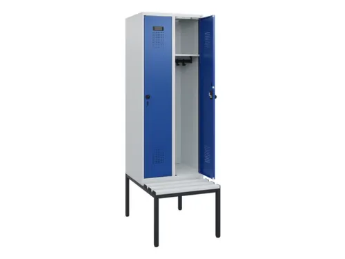 locker met bank,HxBxD 1950x600x815mm,2vak,vak B 300mm,draaigrendel