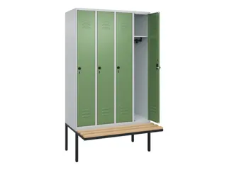 locker met bank,HxBxD 2120x1200x815mm,4vak,vak B 300mm,draaigrendel - 2