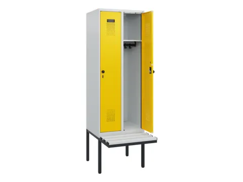locker met bank,HxBxD 1950x600x815mm,2vak,vak B 300mm,draaigrendel