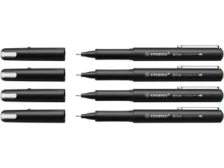 Fineliner STABILO dr!ver Etui met 4 kleuren Fijne punt 0.4mm - 4