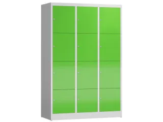 Lockerkast 1800x1185x500mm 3x4 vakken cilinderslot, sokkel, RAL6018 - 1