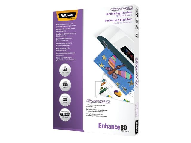 Lamineerhoes Fellowes Superquick A4 80 Micron glanzend