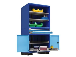 combikast HxBxD 2100x805x695mm 4xbodem 2laden Key lock blauw grijs - 3