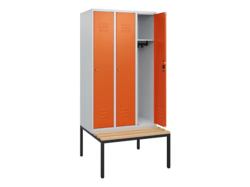 locker met bank,HxBxD 1950x900x815mm,3vak,vak B 300mm,cil.-slot