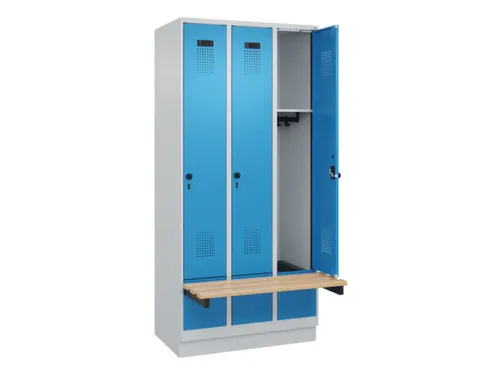locker met bank,HxBxD 1950x900x815mm,3vak,vak B 300mm,draaigrendel