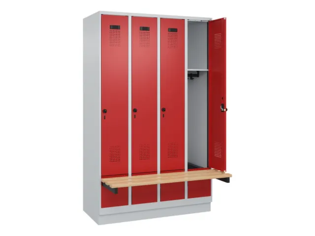 locker met bank,HxBxD 1950x1200x815mm,4vak,vak B 300mm,draaigrendel