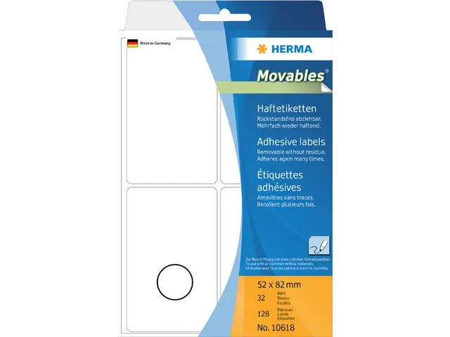 HERMA 10618 Verwijderbare universele etiketten 52x82mm Wit 96 stuks