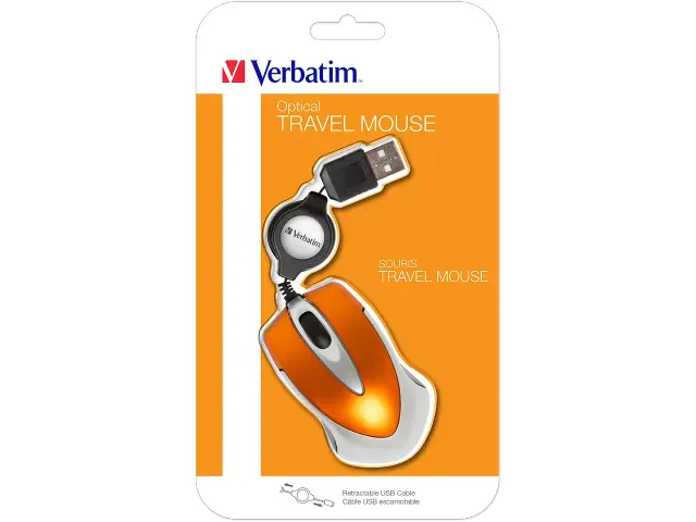 49023 VERBATIM Go Mini Travel Muis 2knoppen ambidexter kabel oranje