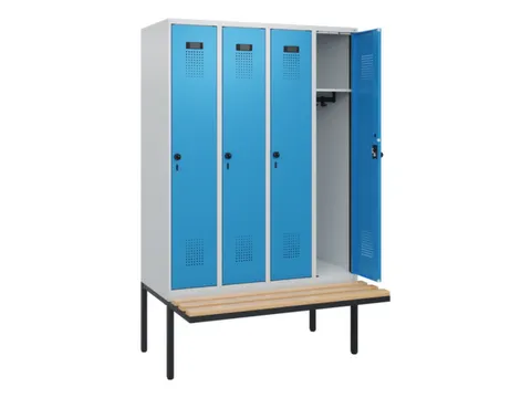 locker met bank,HxBxD 1950x1200x815mm,4vak,vak B 300mm,draaigrendel