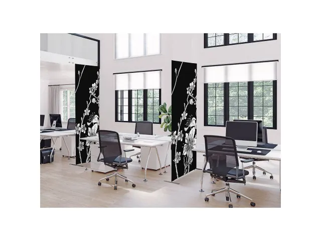 Scheidingswand Textiel Deco 100x200cm Japanse Bloesem Zwart