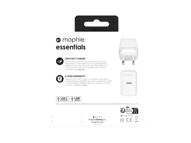 mophie essentials 20W USB-C PD wall adapter, Binnen, AC, Wit