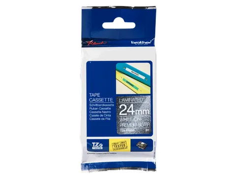 TZEPR955 Brother P-touch 24mm wit zilver lettertape 8m laminated