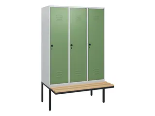 locker met bank,HxBxD 1950x1200x815mm,3vak,vak B 400mm,draaigrendel - 1