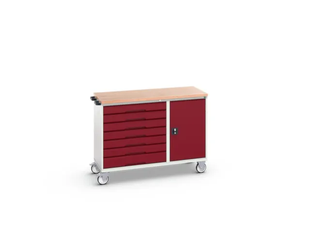 montagetafel 980x1300x600mm multiplexblad 7 laden kast front RAL3004