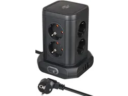 Brennenstuhl Stekkerdoos Toren 8-voudig met 2x USB-A 1x USB-C Zwart