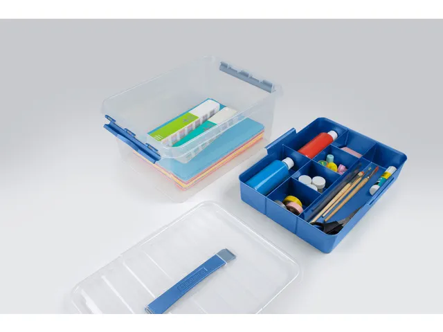 Q-line opbergbox 15L met bakje transparant blauw - 40x30x18cm